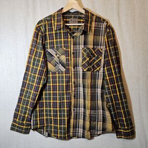 R. Sole Mens 2XL Mixed Print Plaid Yellow Green Blue Long Sleeve Streetwear